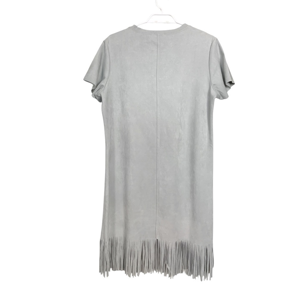 Joh Dove Grey Stretch Faux Suede Dress w Fringe - Picture 5 of 9